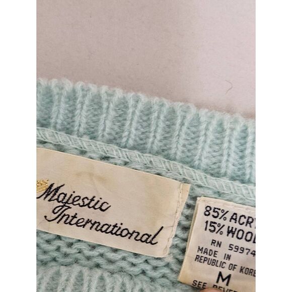 Majestic International Vintage 80's Wool Blend Blue Kitten Sweater Medium - Picture 7 of 9